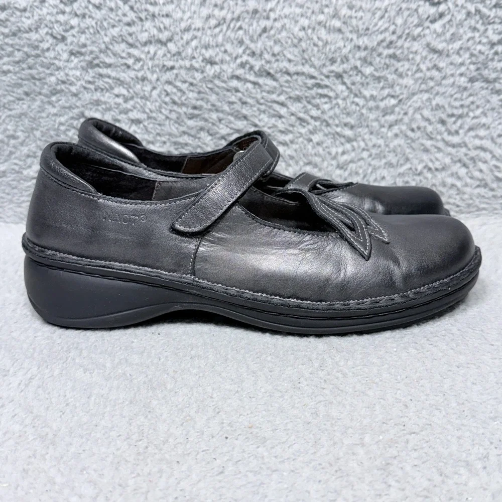 Naot Primrose Womens Size 10 Mary Janes Shoes‎ Black Gray Leather Floral Comfort